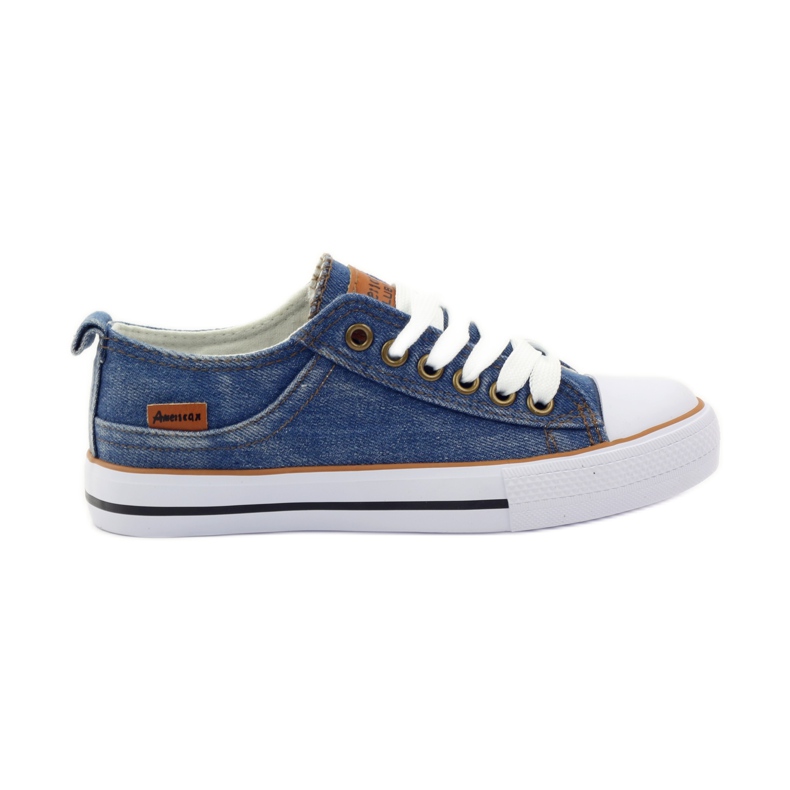 American Club DK jeans amerikanska sneakers blå brun