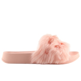 Rosa S37 rosa tofflor med päls
