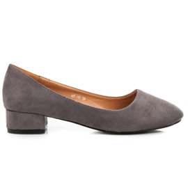 Pumps i mocka med låga klackar grå