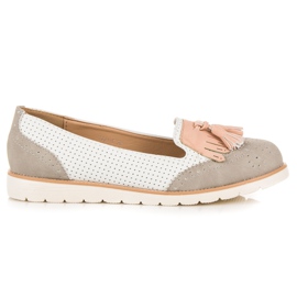 Vices Genombrutna ballerinor med fransar vit grå rosa