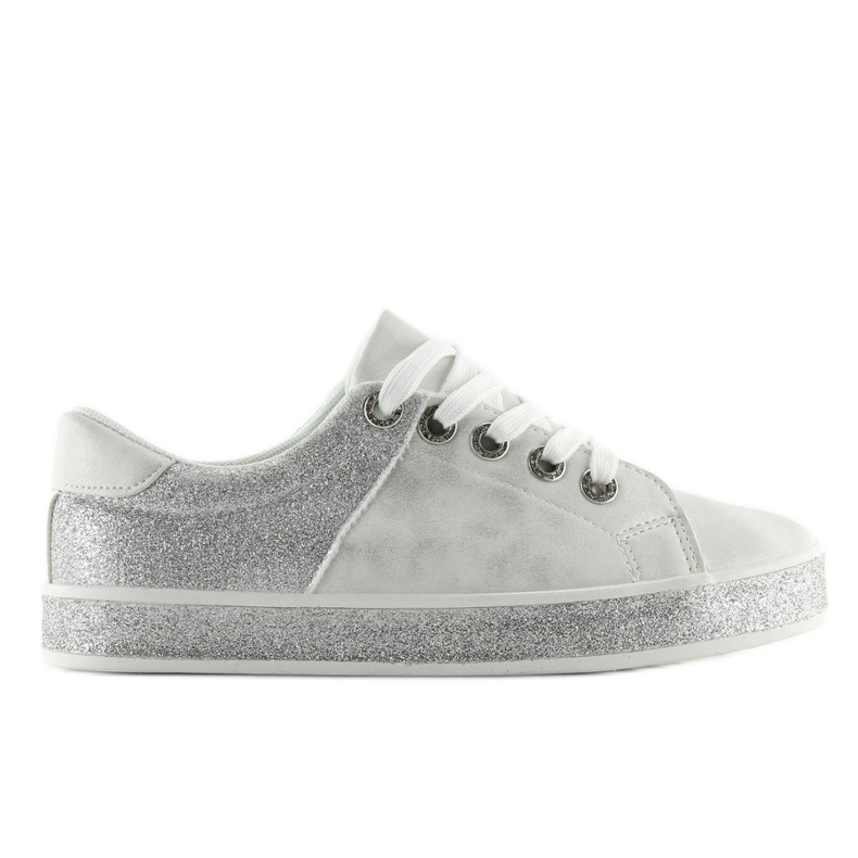Vita glänsande damsneakers BL125 Vita grå