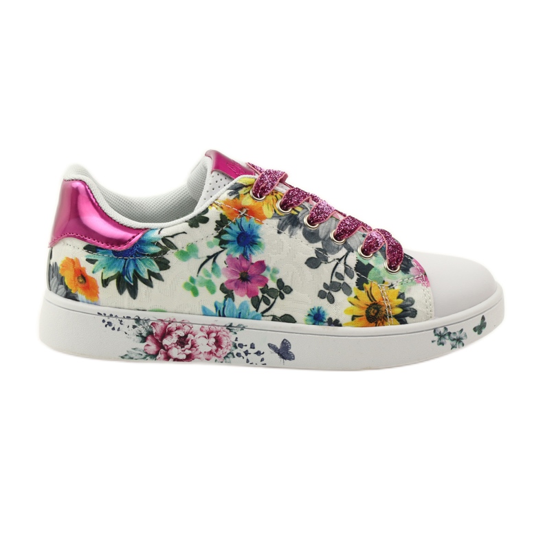 American Club Blommiga amerikanska sneakers med läderinlägg rosa mångfärgad gul blå vit