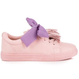 Knytna sneakers med fransar rosa