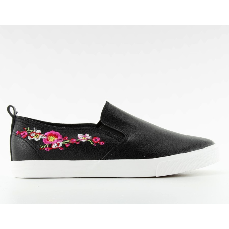 Slipons med delikat svart broderi g1204a Svart