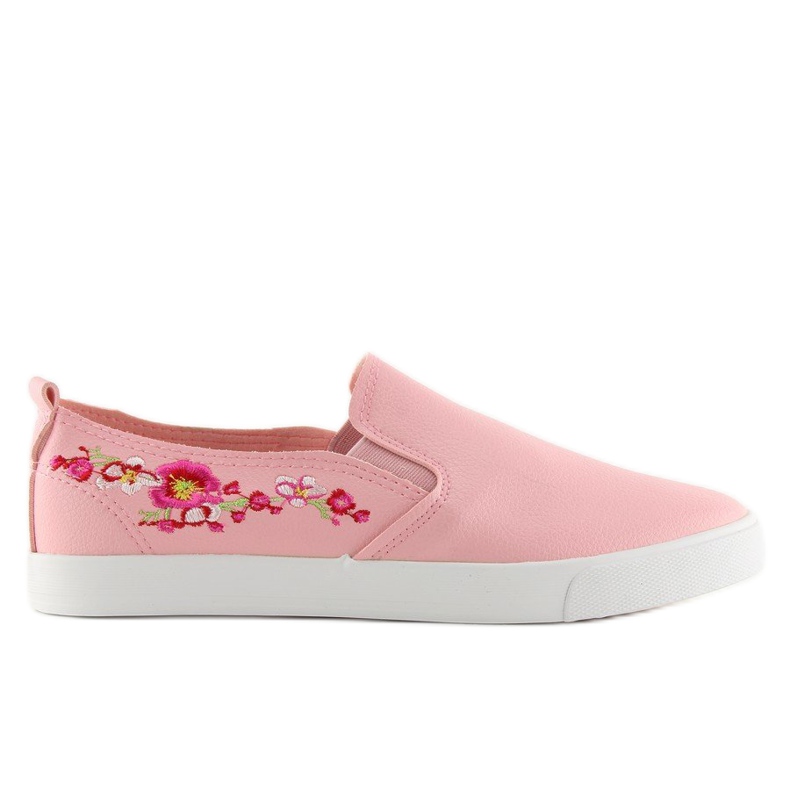 Slipons med delikat broderi i rosa g1204a Rosa