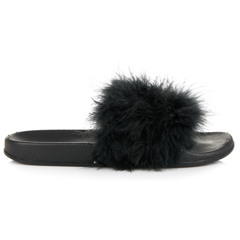 Tofflor Med Päls svart