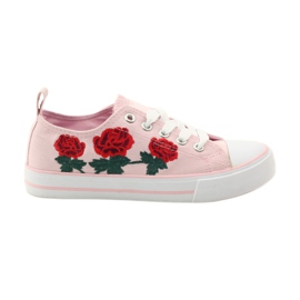 American Club Sneakers med broderade rosor American 17035 rosa röd grön