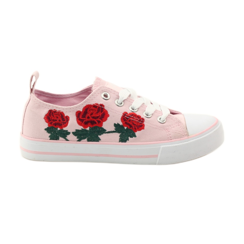 American Club Sneakers med broderade rosor American 17035 rosa röd grön