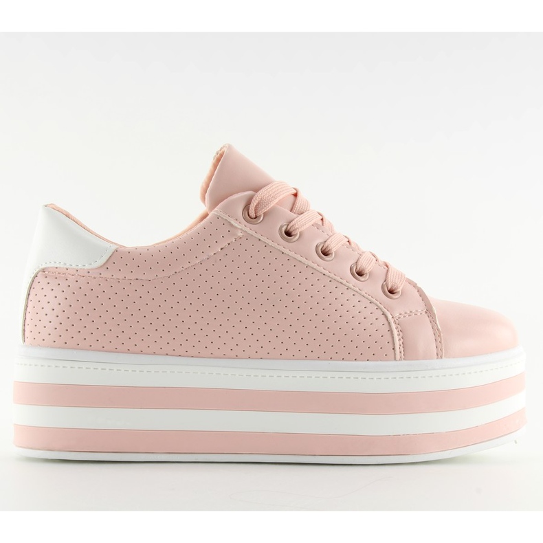 Rosa rosa sneakers på hög sula