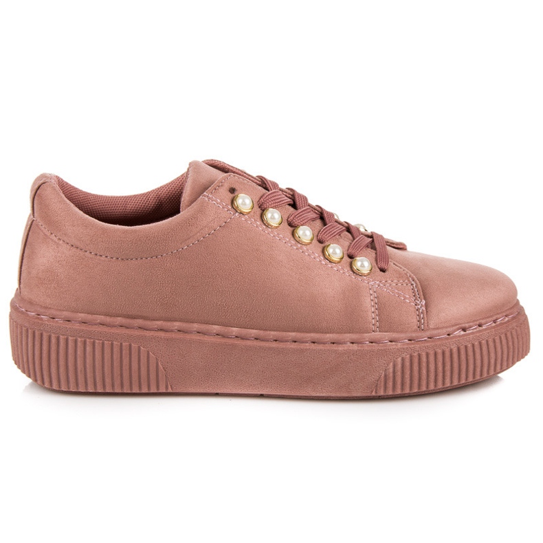 Sneakers i mocka med pärlor rosa