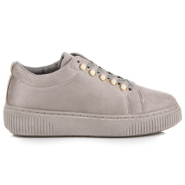 Sneakers i mocka med pärlor grå