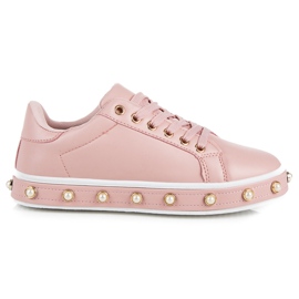 Fashionabla sneakers med pärlor rosa