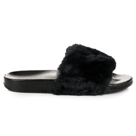 Bona Damtofflor med päls svart