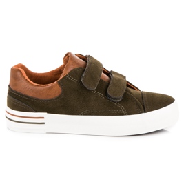 Suede Sneakers med kardborreband brun grön