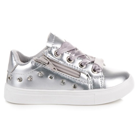 Silver Sneakers With Ribbon grå