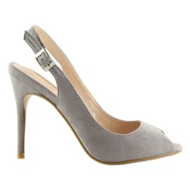 Pumps på en häl öppen grå grå