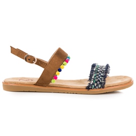 Kylie Sandaler i mocka med pomponger brun