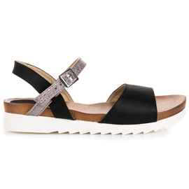 Platta vinceza-sandaler i mocka svart