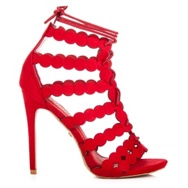 Seastar Knytna sandaler på en stilettklack röd