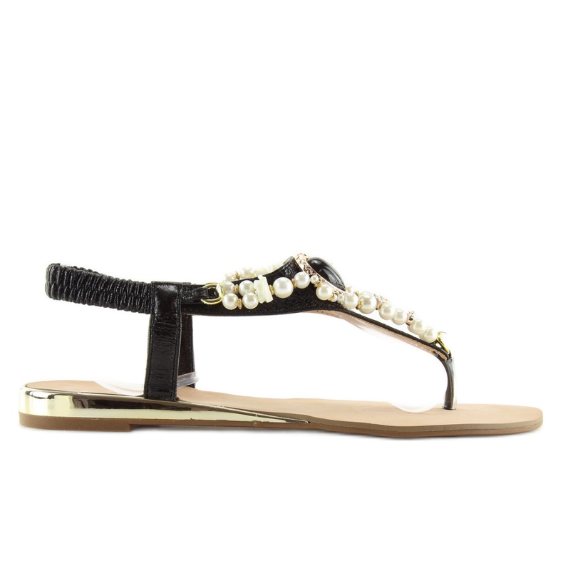 Sandaler med svarta pärlor D580 svart
