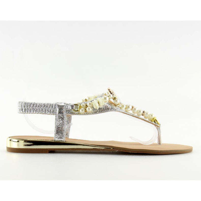 Silver sandaler med pärlor D580 silver grå