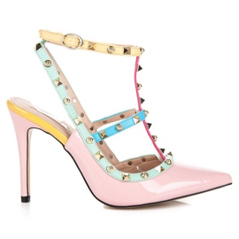 Vices Färgglada sandaler på en högklackad skruvstäd rosa