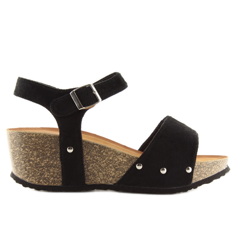 Svarta sandaler på svart korksula