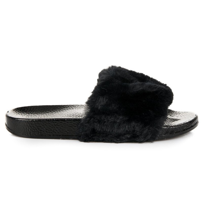 Svarta tofflor med päls