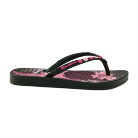 Ipanema 82387 blommiga flipflops svart rosa