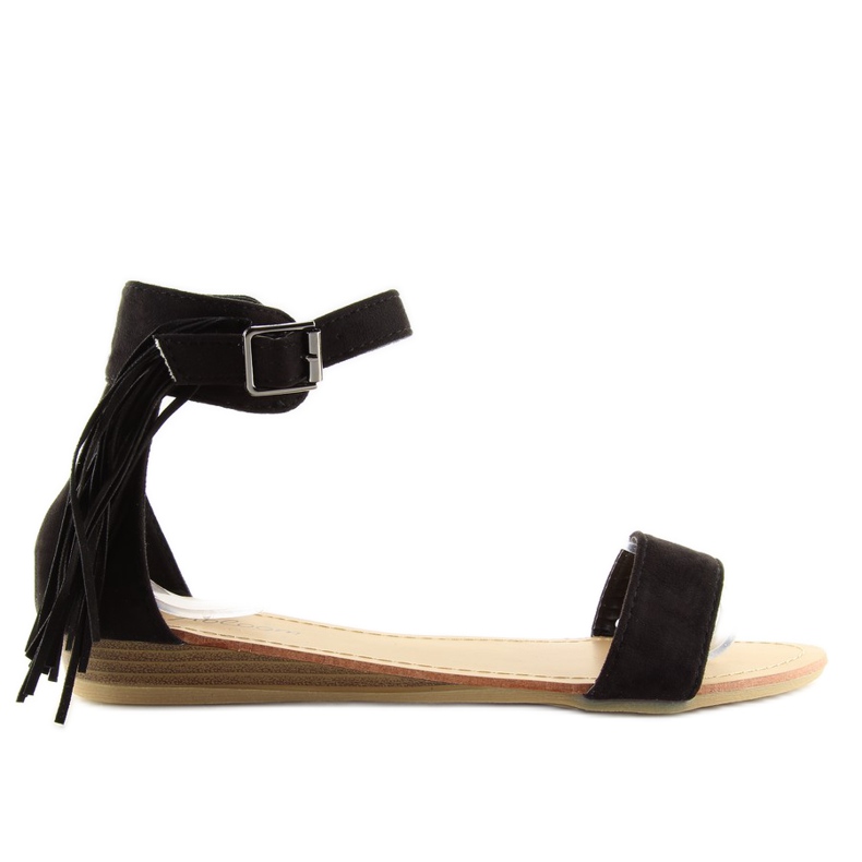 Svarta damsandaler med svarta fransar