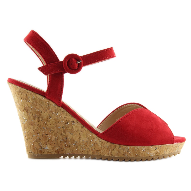 Röda sandaler på en kilklack i kork 3811