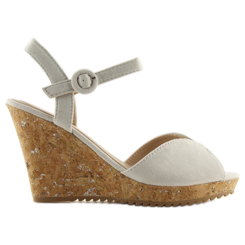 Gråa sandaler på kilklack i kork 3811