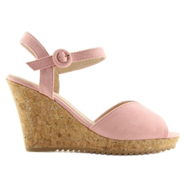 Rosa sandaler på kilklack i kork 3811