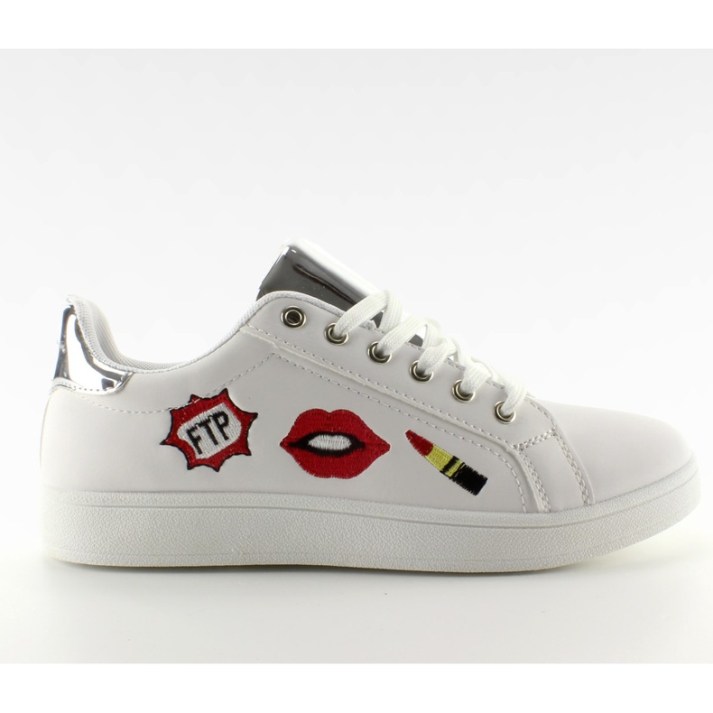 Sweet lips FB-15 WHITE / SILVER sneakers med patchar vit