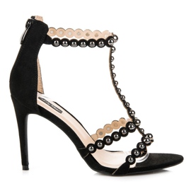 Sandaler på hög klack med strass svart