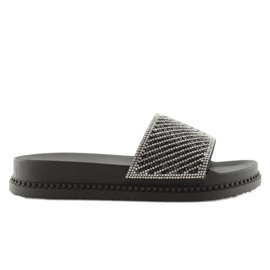 Svarta tofflor med cubic zirconia 966 Svart