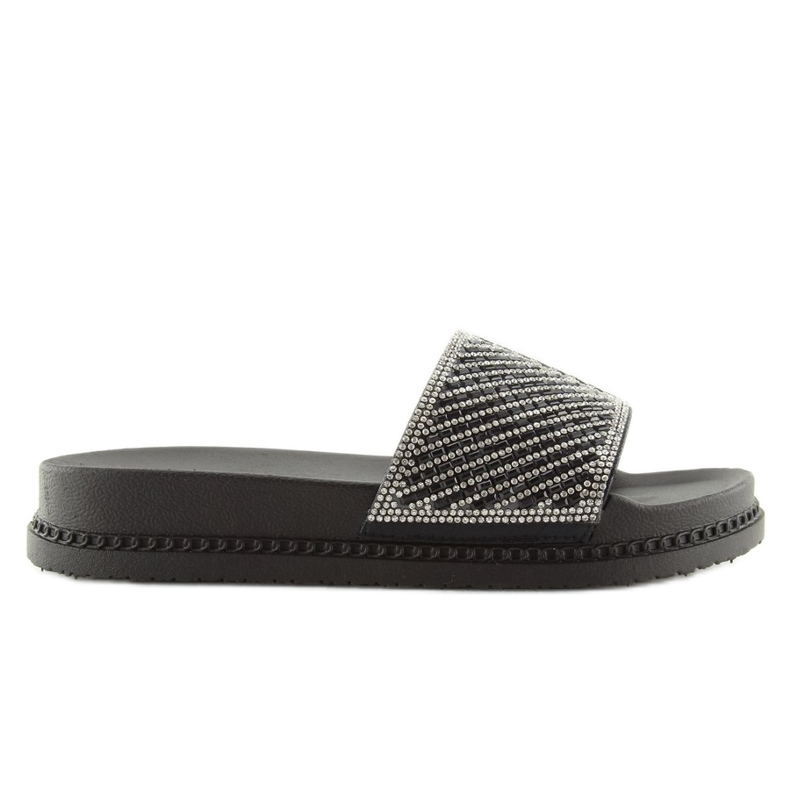 Svarta tofflor med cubic zirconia 966 Svart