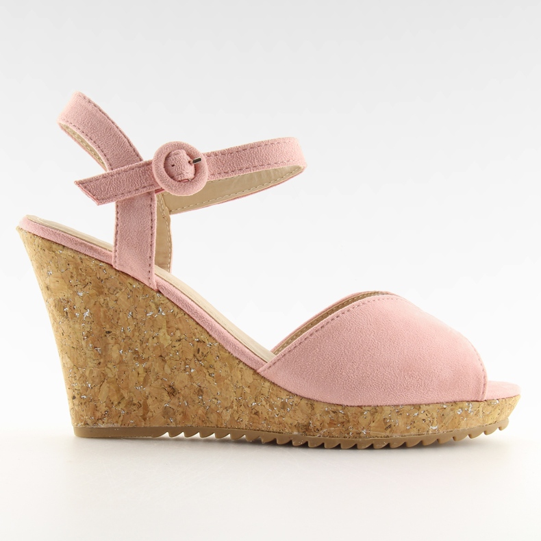 Rosa sandaler på kilklack i kork 3811