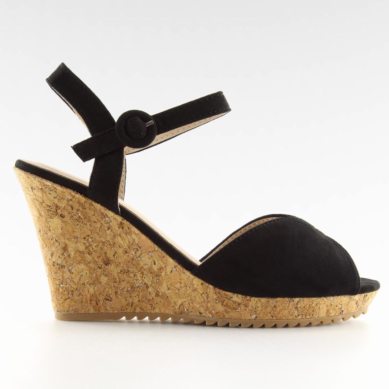 Svarta sandaler på kilklack i kork 3811