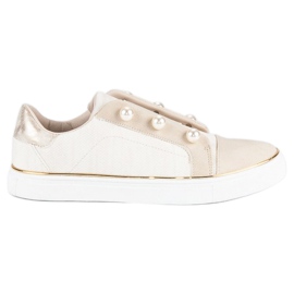 American Club Sneakers för kvinnor med pärlor beige