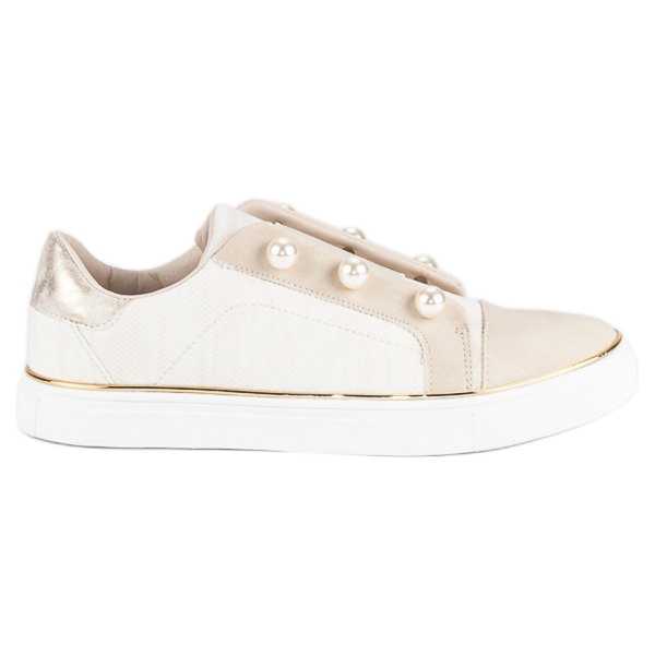 American Club Sneakers för kvinnor med pärlor beige