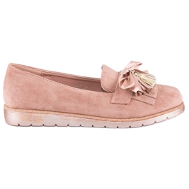 Bestelle Loafers i mocka med fransar rosa
