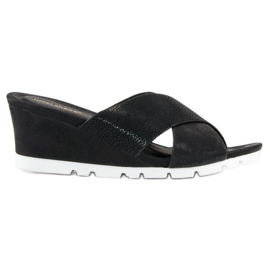 Ideal Shoes Svarta wedge tofflor