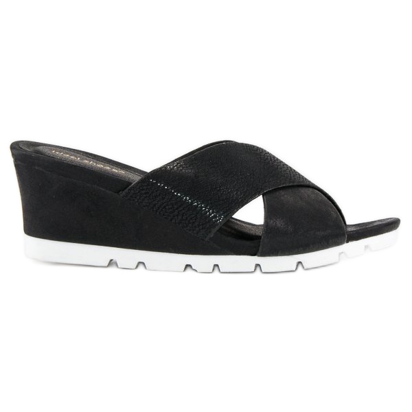 Ideal Shoes Svarta wedge tofflor