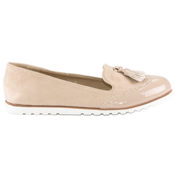 Super Me Beige loafers med fransar