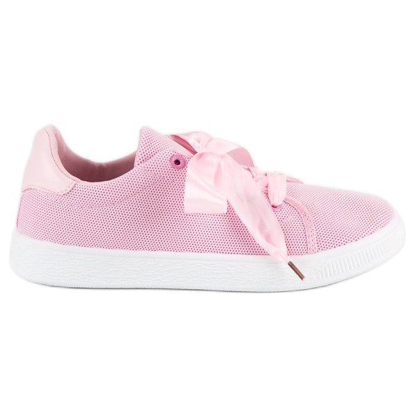 Sneakers i textil med snörning rosa