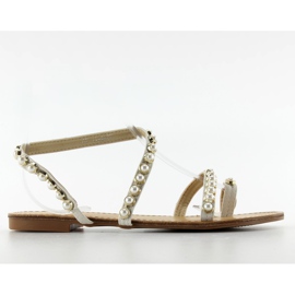 Asymmetriska sandaler med 1248 pärlor vit