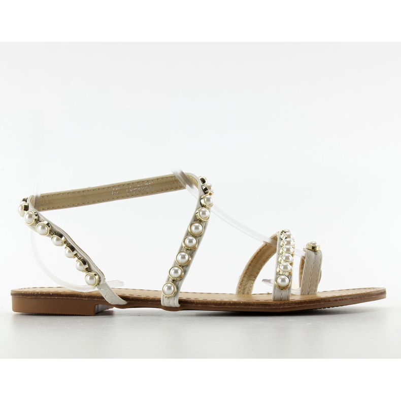 Asymmetriska sandaler med 1248 pärlor vit