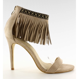 Sandaler med etniskt mönster med fransar GD-16-5247 Beige