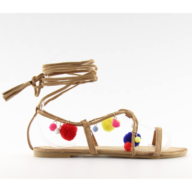 Sandaler med pompoms camel 6009 camel brun